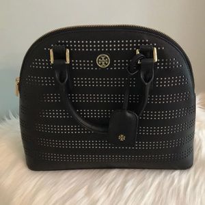 Tory Burch Robinson Perforated Dome Black Satchel